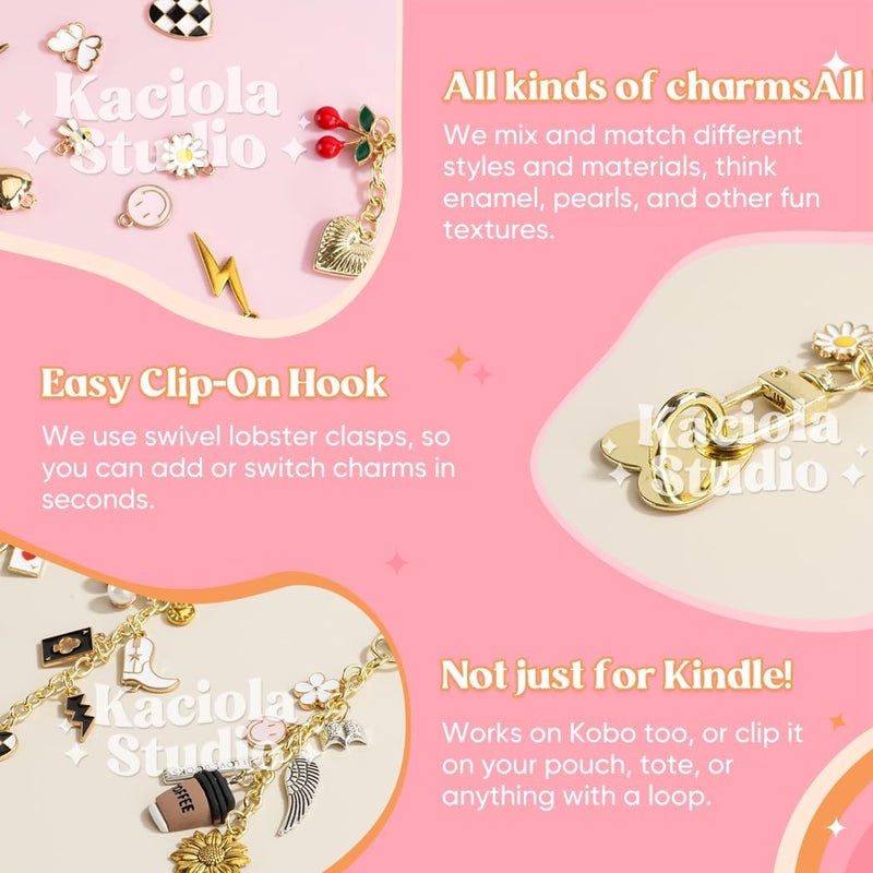Kaciola Charm Chains for Kindle, Cute Phone Charm Chains Bracelets Accessories for Readers Booklovers Women Men, Charms Compatible for E-Reader/Phone/Paper White (D01-D05) - Image 3
